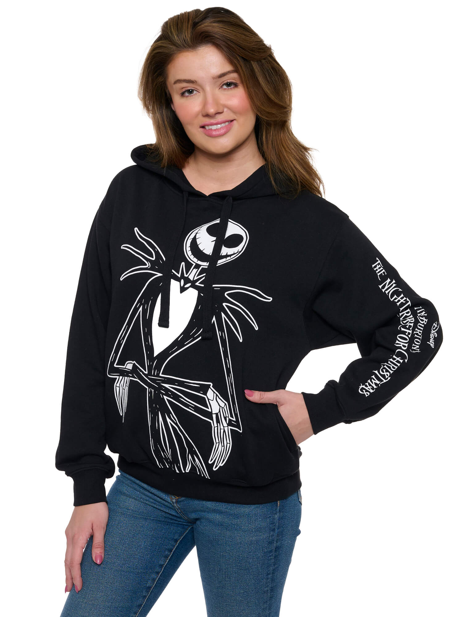 Womens Disney Jack Skellington Hoodie Pullover Nightmare Before Christmas Black