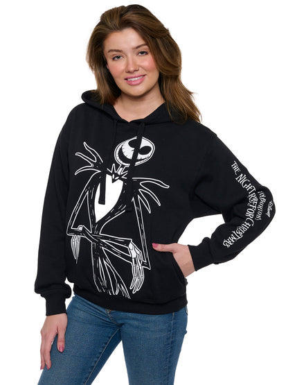 Womens Disney Jack Skellington Hoodie Pullover Nightmare Before Christmas Black