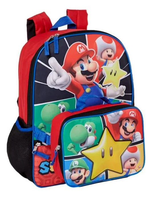 Nintendo Super Mario Backpack 16" & Insulated Lunch Bag Detachable Luigi Yoshi