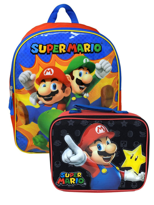 Super Mario Bros Backpack & Insulated Lunch Bag Set 15" Luigi Yoshi Nintendo