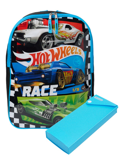 Hot Wheels Boys School Backpack and Pencil Case School 2 Piece Set Blue Cars