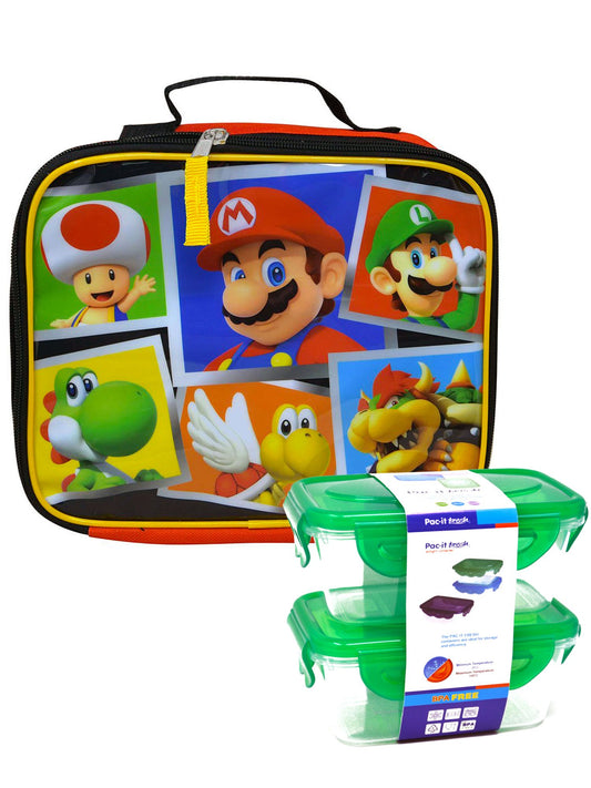 Nintendo Super Mario Luigi Lunch Bag Insulated & 2-Pack Food Container Set