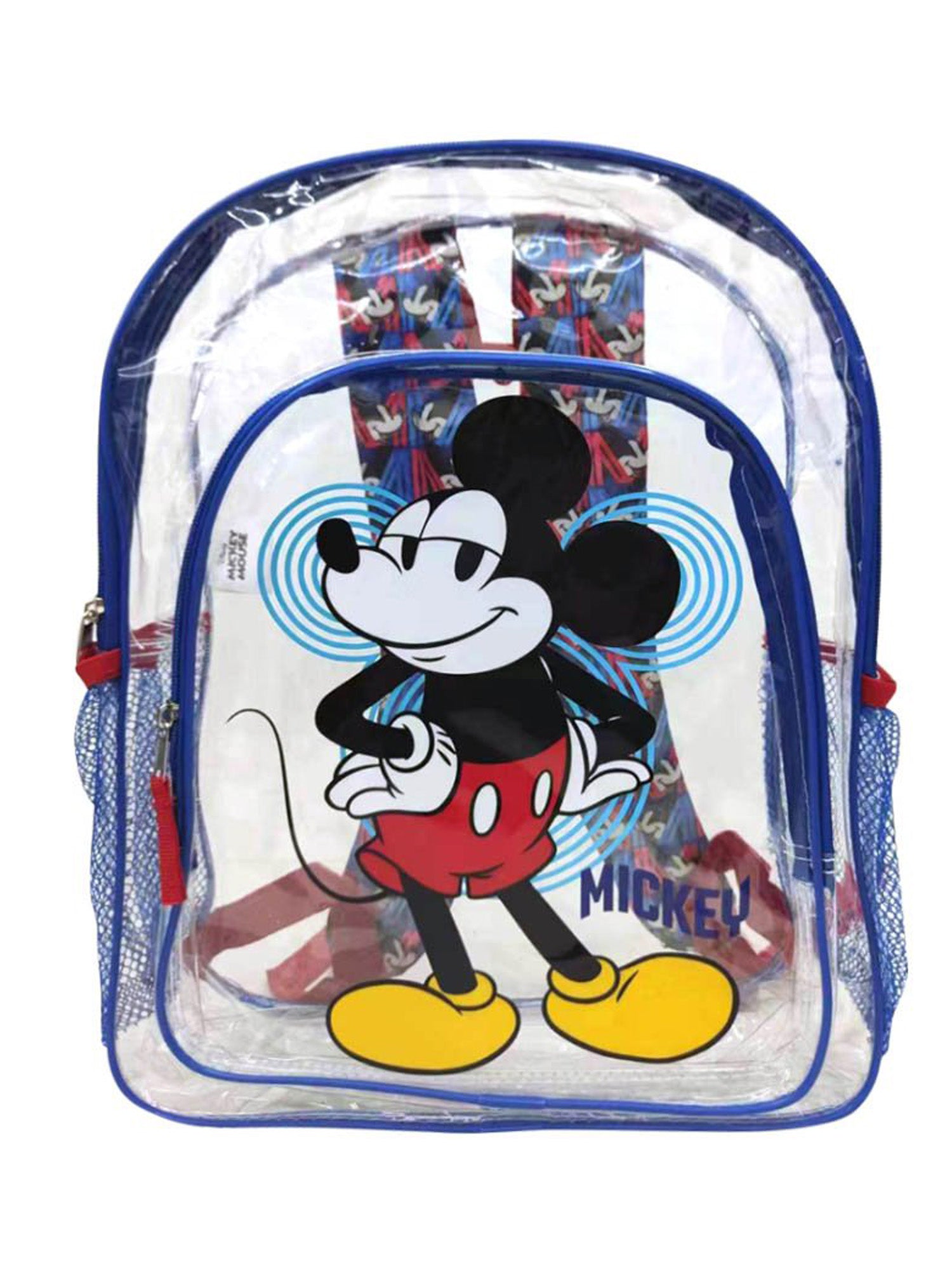 Disney Mickey Mouse Transparent Backpack 16" w/ Mesh Zipper Pencil Pouch Set