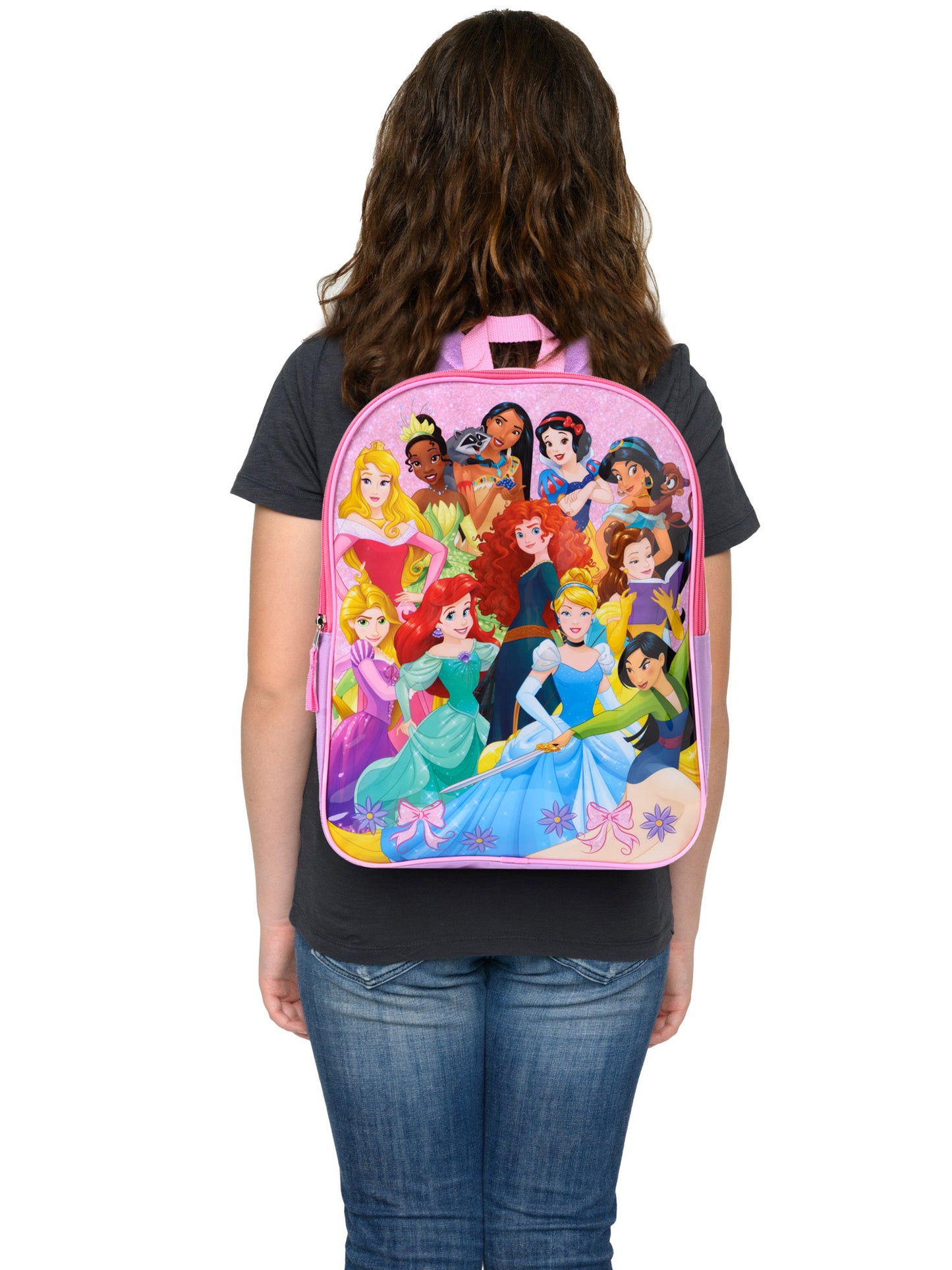 Princesses Girls School Backpack 15" Disney Mulan Ariel Belle & Pencil Case Set