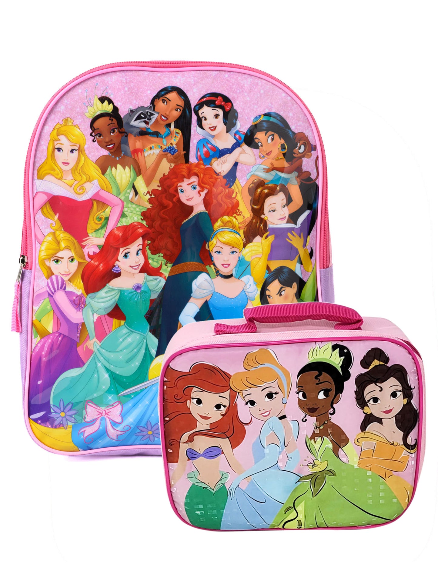 Disney Princesses Backpack and Insulated Lunch Bag Set Tiana Ariel Girls Pink