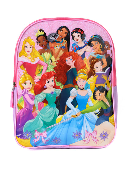 Disney Princesses Backpack 15" Mulan Ariel Belle Jasmine Tiana Girls Kids Pink