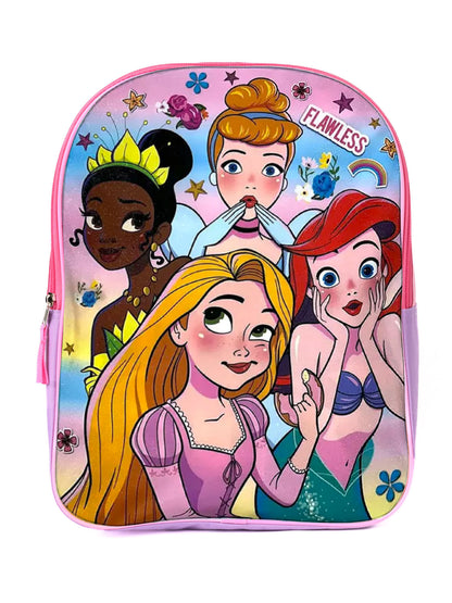 Disney Princesses Backpack 15" Tiana Cinderella Ariel Aurora Girls Kids Pink