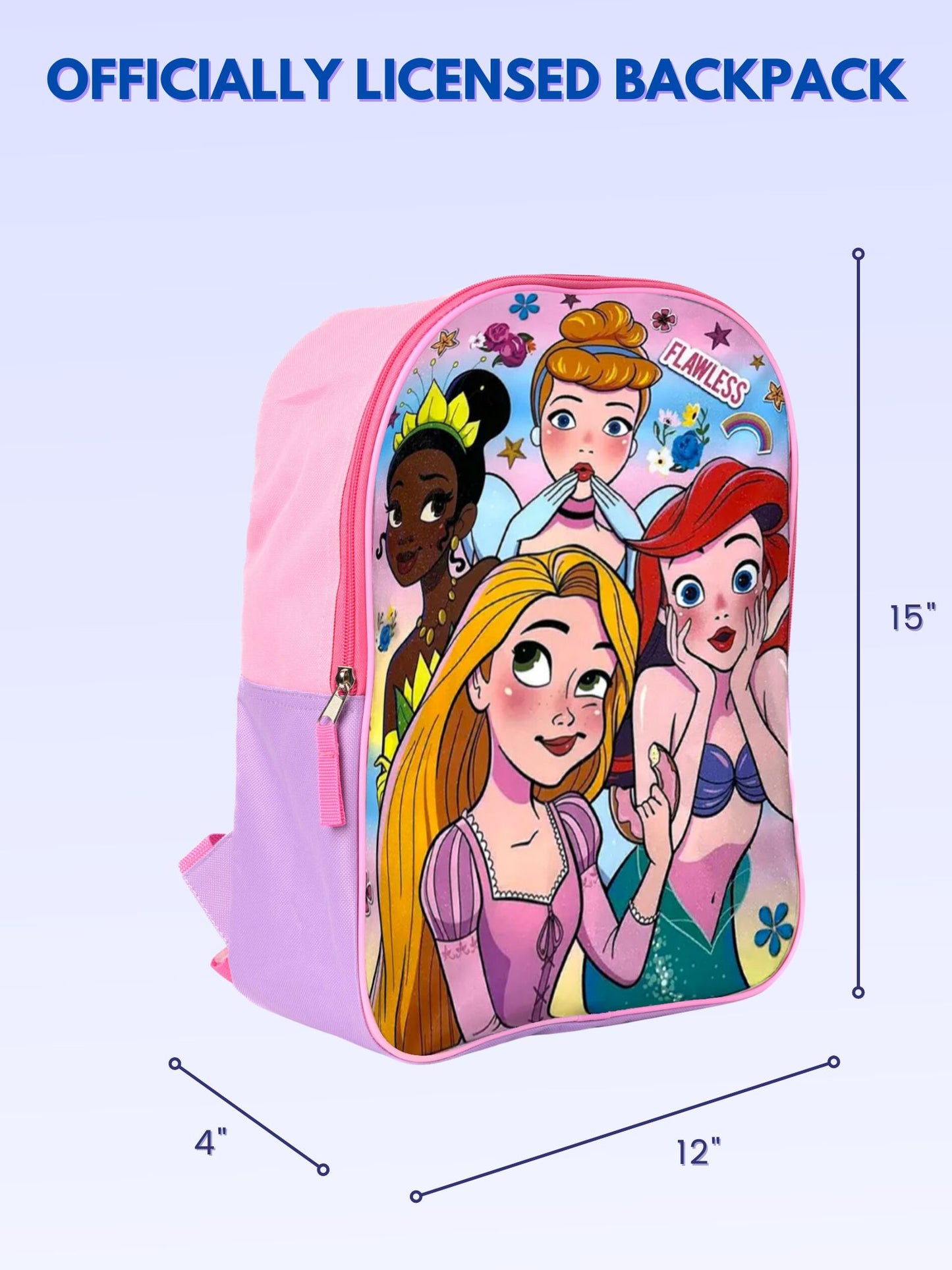 Disney Princesses Backpack 15" Tiana Cinderella Ariel Aurora Girls Kids Pink