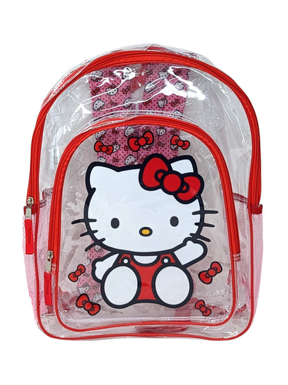 Hello Kitty Transparent Clear Backpack 16" w/ Pencil Case School Set