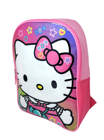 Hello Kitty Backpack 15" Sanrio Candies Bows Cat Pink Flat Front