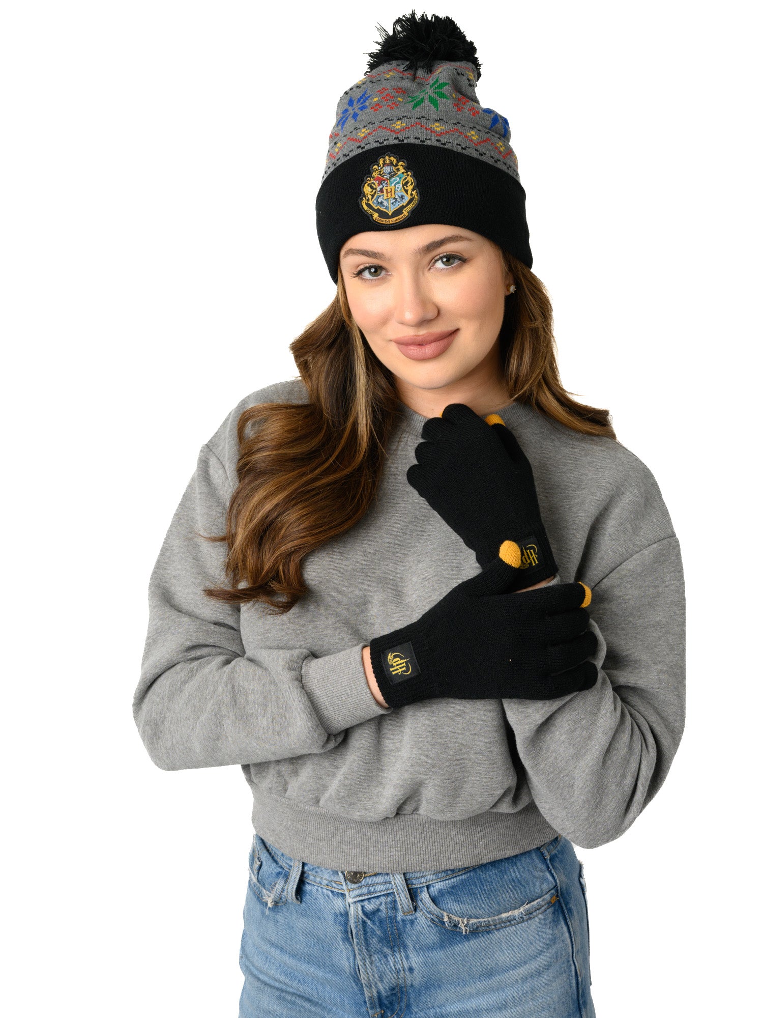 Adult Harry Potter Beanie Hat with Gloves Touch Screen Women's Knit Hogwarts Set