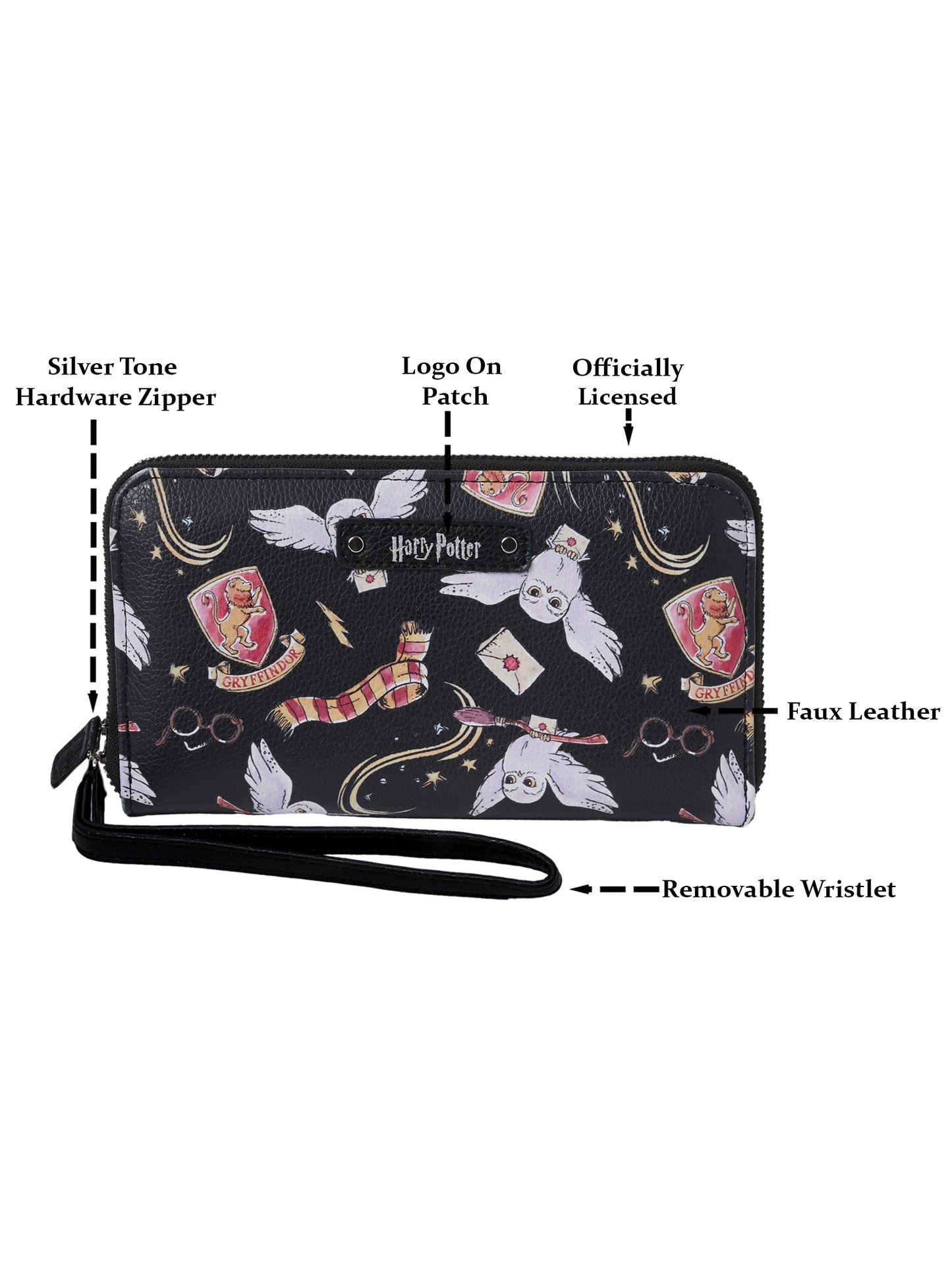 Women's Harry Potter Icons Black Zip Around Wallet All-Over Print Wristlet