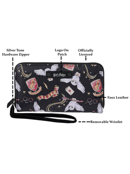 Women's Harry Potter Icons Black Zip Around Wallet All-Over Print Wristlet