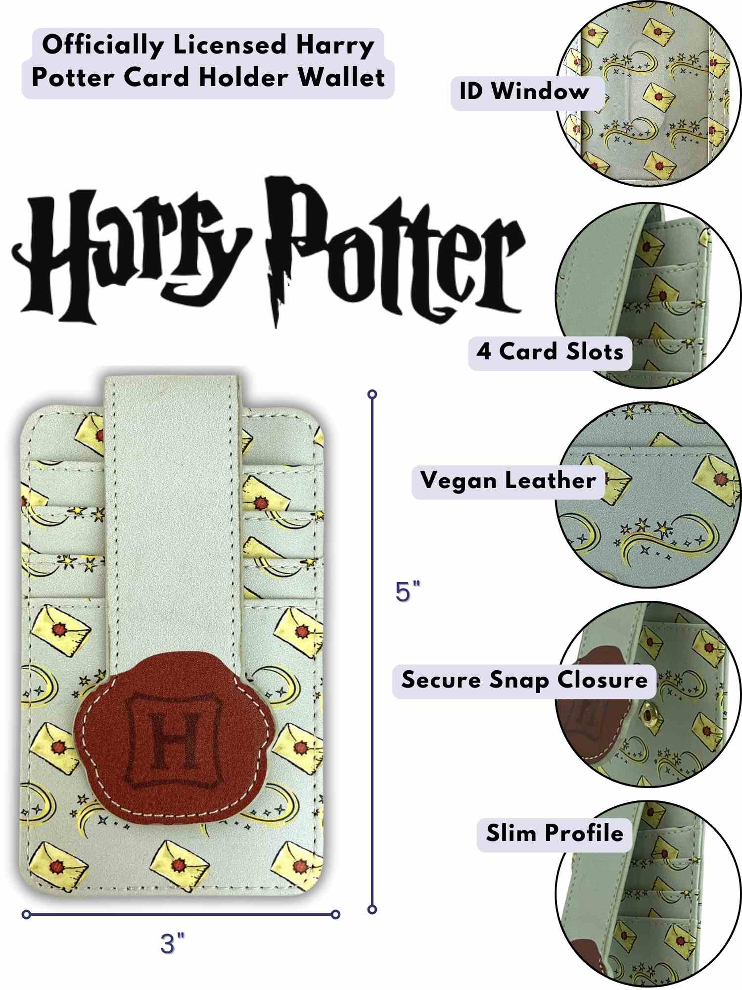 Womens Harry Potter Hogwarts Seal Card Holder Wallet Button Snap Closure