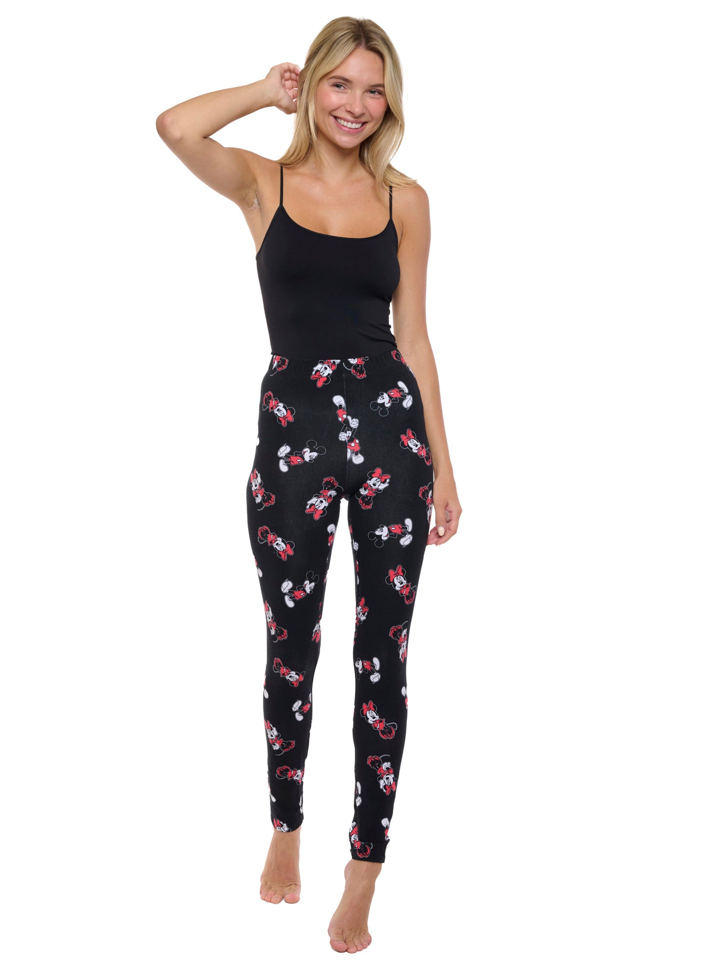 Disney Women's Mickey & Minnie Mouse Leggings All-Over Print Stretch Black