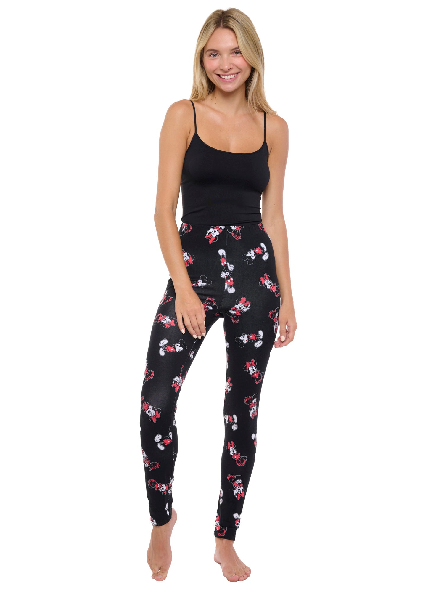 Disney Women's Mickey & Minnie Mouse Leggings All-Over Print Stretch Black