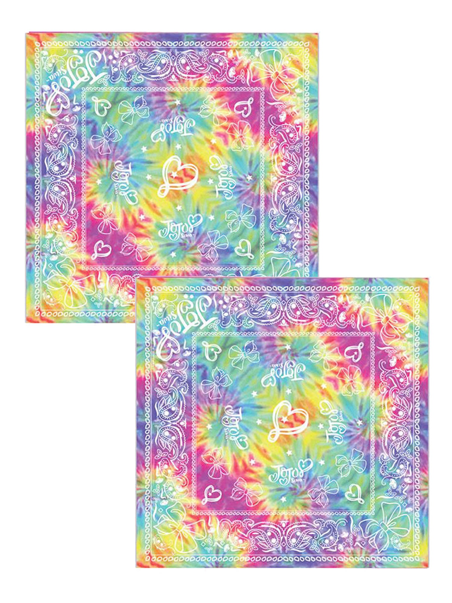 JoJo Siwa Tie-Dye Bandanas 22" x 22" Face Covers Hearts 2 Piece Set