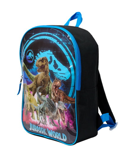 Jurassic World Backpack 15" Dinosaurs T-Rex Carnotaurus Kids Boys Black