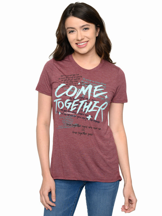 Juniors Beatles Come Together T-Shirt Lyrics Music High-Low Burgundy