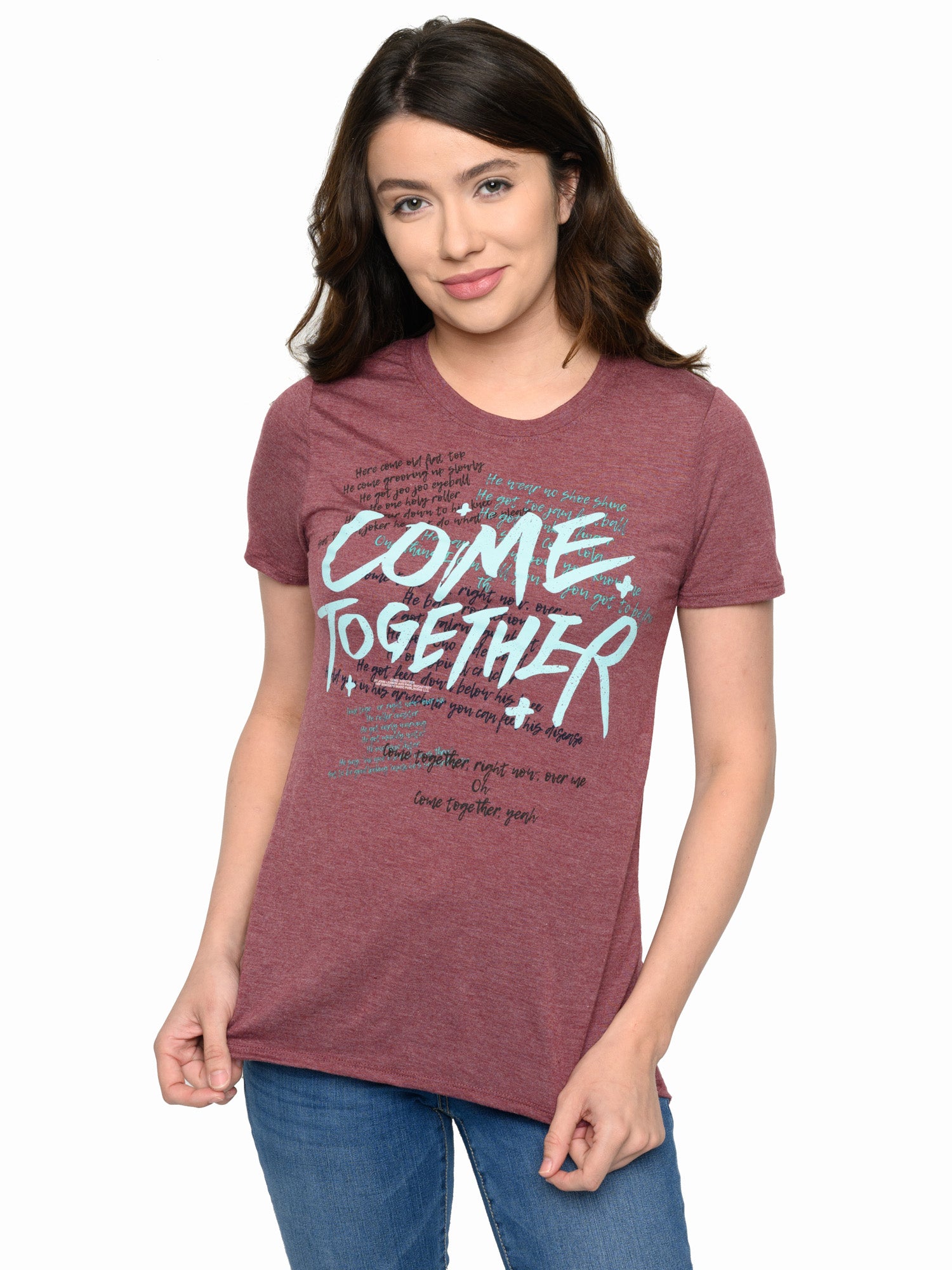 Juniors Beatles Come Together T-Shirt Lyrics Music High-Low Burgundy