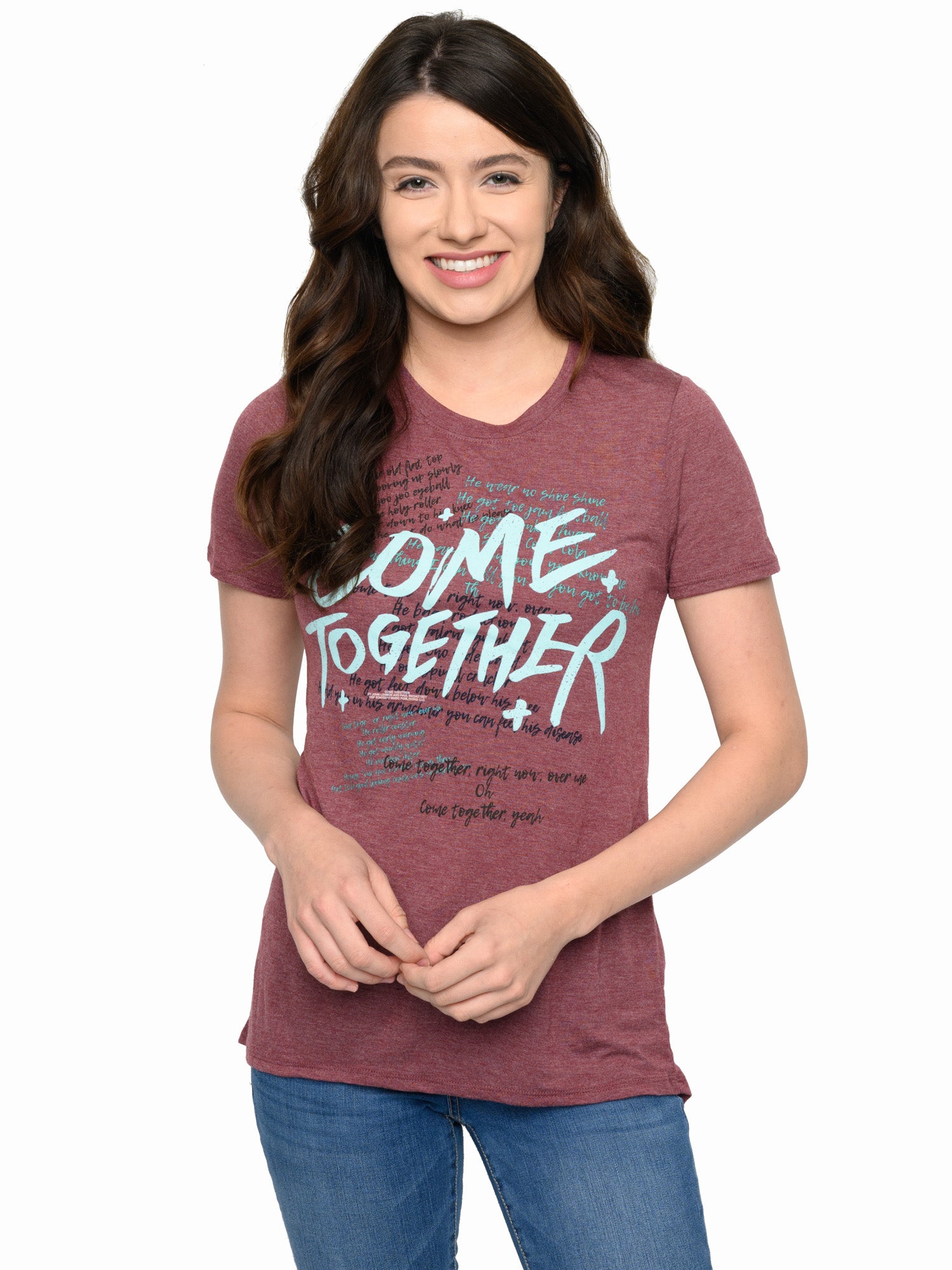 Juniors Beatles Come Together T-Shirt Lyrics Music High-Low Burgundy