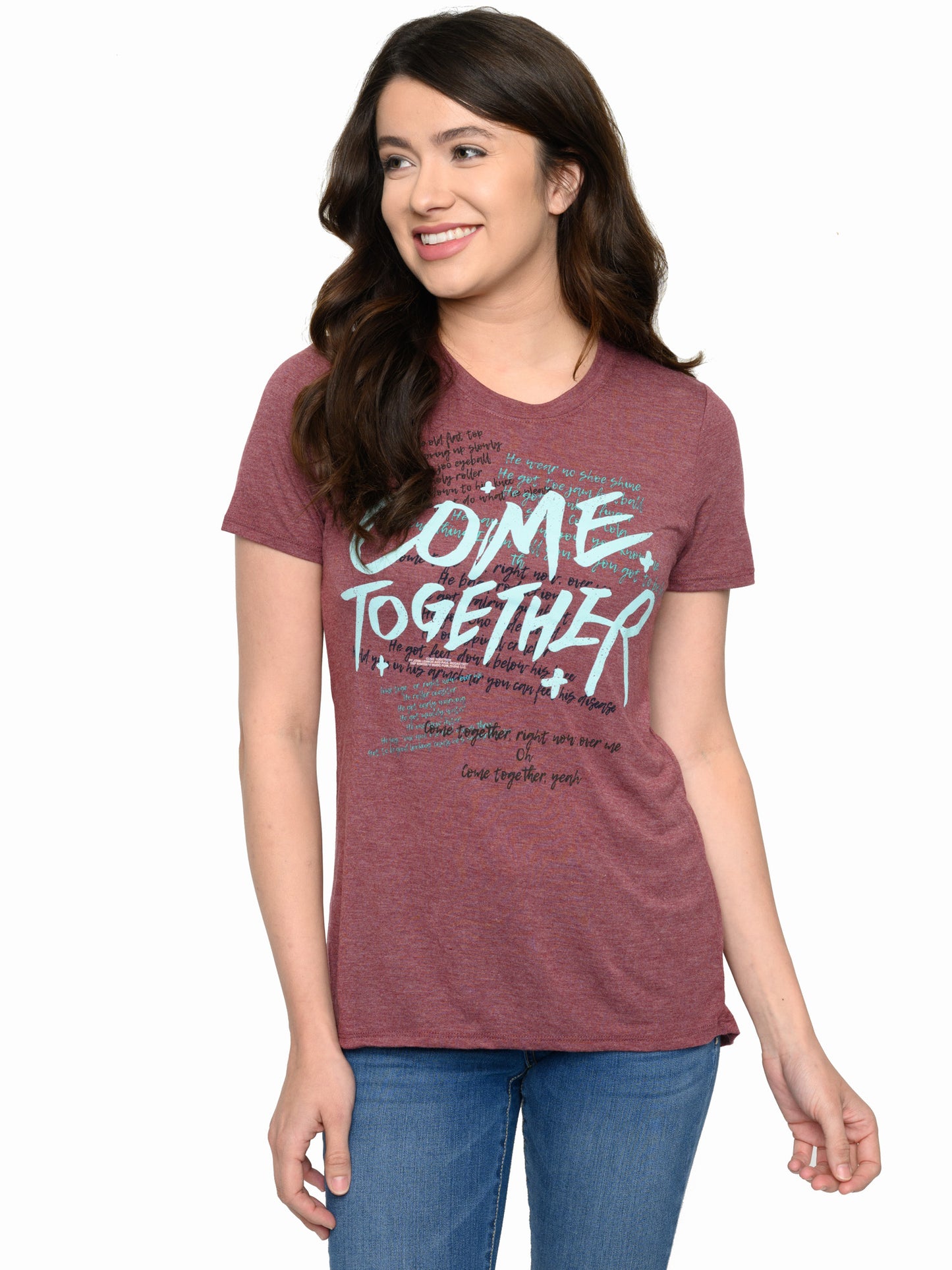 Juniors Beatles Come Together T-Shirt Lyrics Music High-Low Burgundy