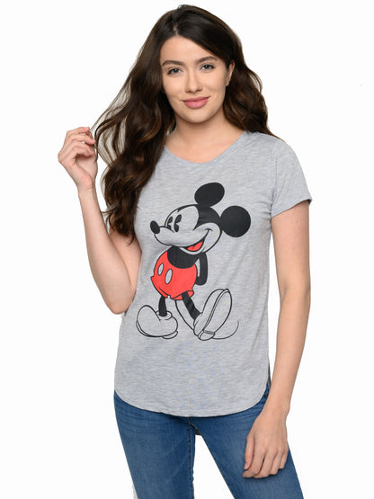 Juniors Disney Classic Mickey Mouse Hi-Low Hem T-Shirt Heather Gray