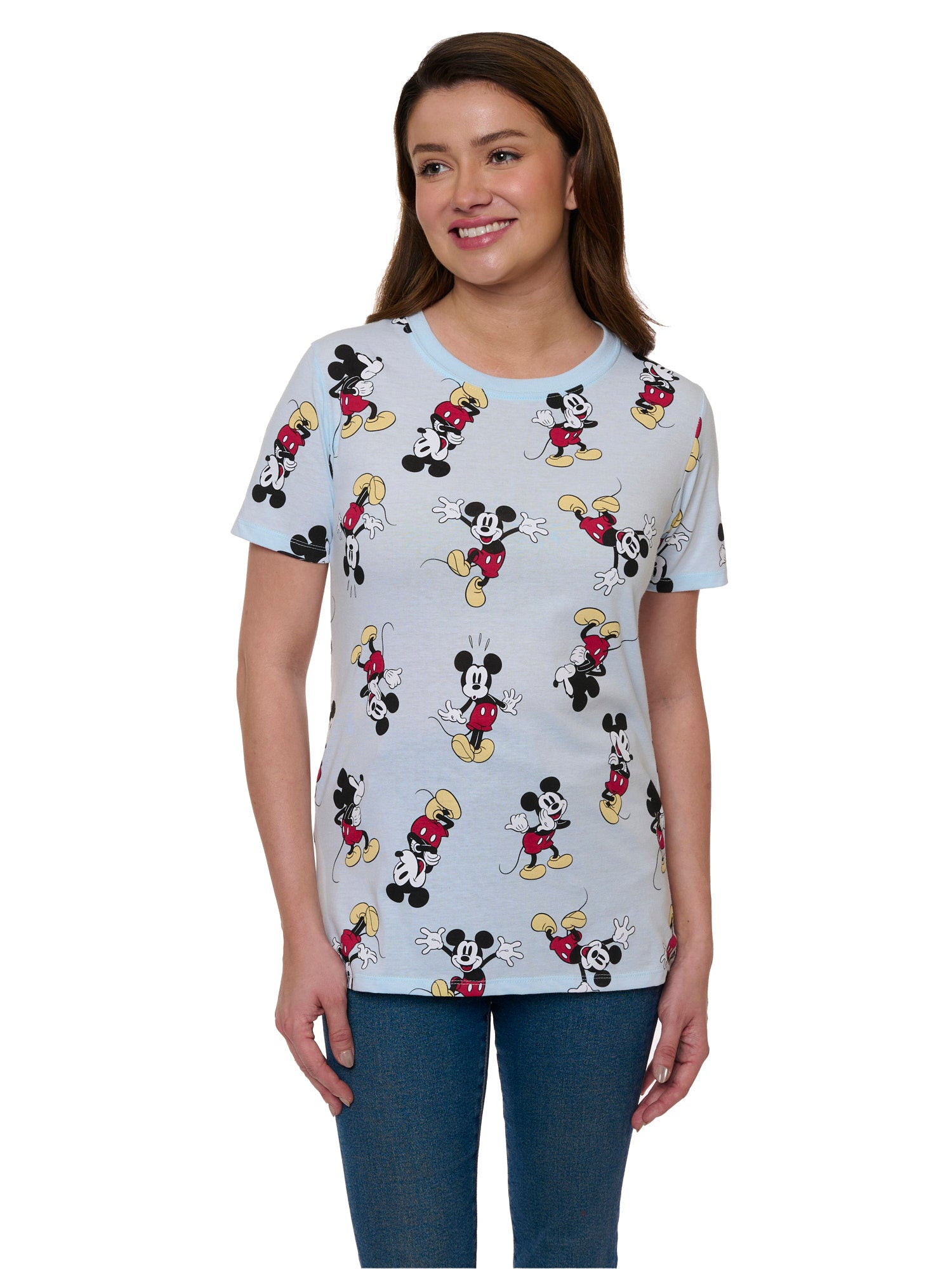 Disney Mickey Mouse Expressions T-Shirt All-Over Print Blue Women