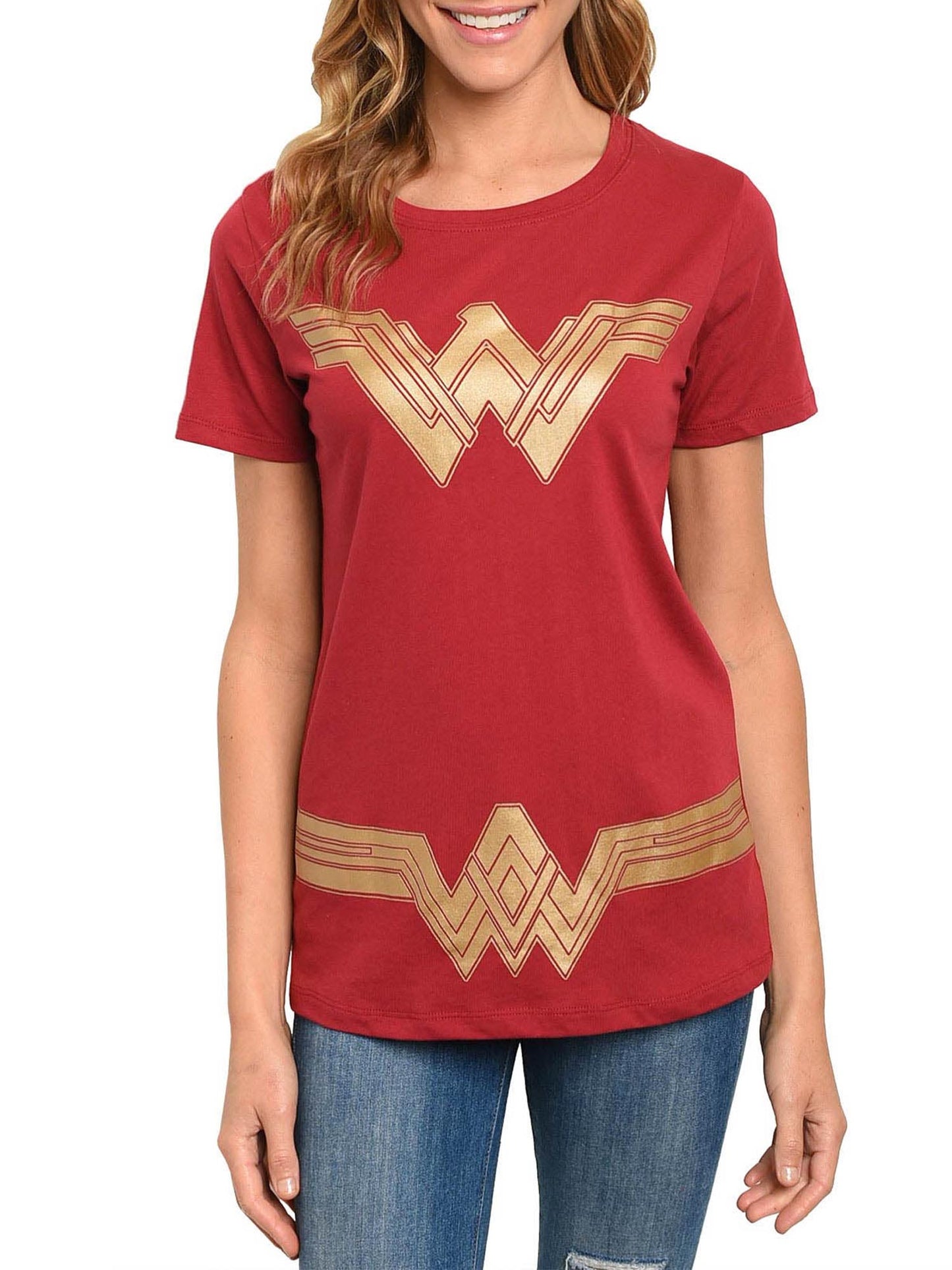 Women's Wonder Woman Halloween Costume T-Shirt Superhero Tee Red Dress Up