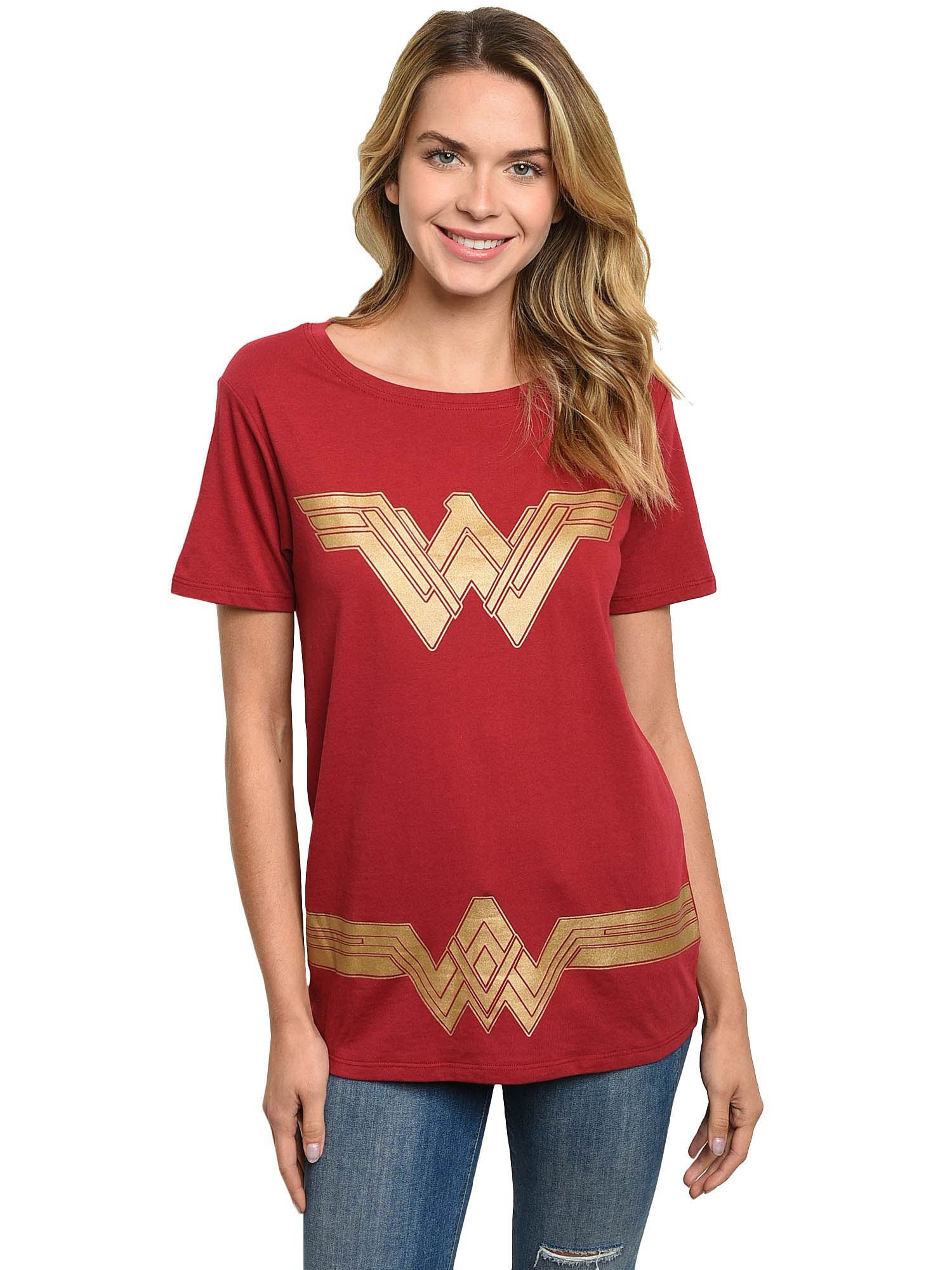 Women's Wonder Woman Halloween Costume T-Shirt Superhero Tee Red Dress Up