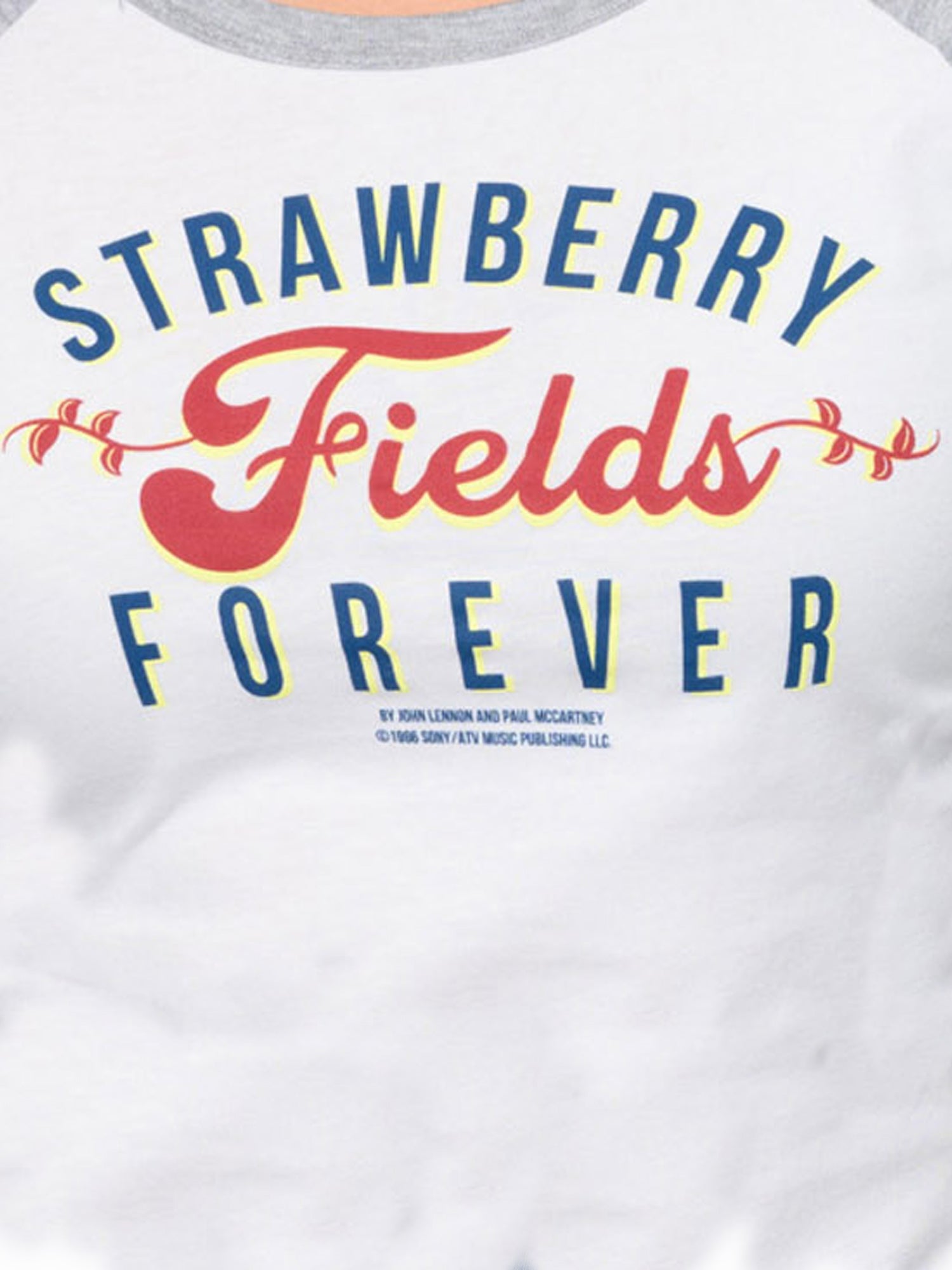 Beatles Strawberry Fields Forever White Raglan Crop Top Juniors T-Shirt