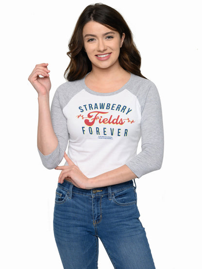 Beatles Strawberry Fields Forever White Raglan Crop Top Juniors T-Shirt