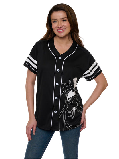 Women's Jack Skellington Baseball Jersey Shirt Nightmare Before Christmas Black