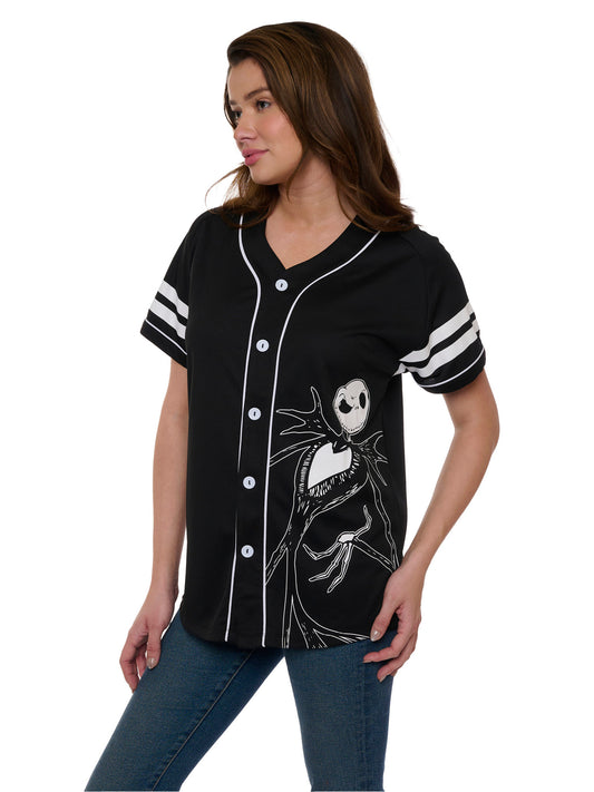 Women's Jack Skellington Baseball Jersey Shirt Nightmare Before Christmas Black