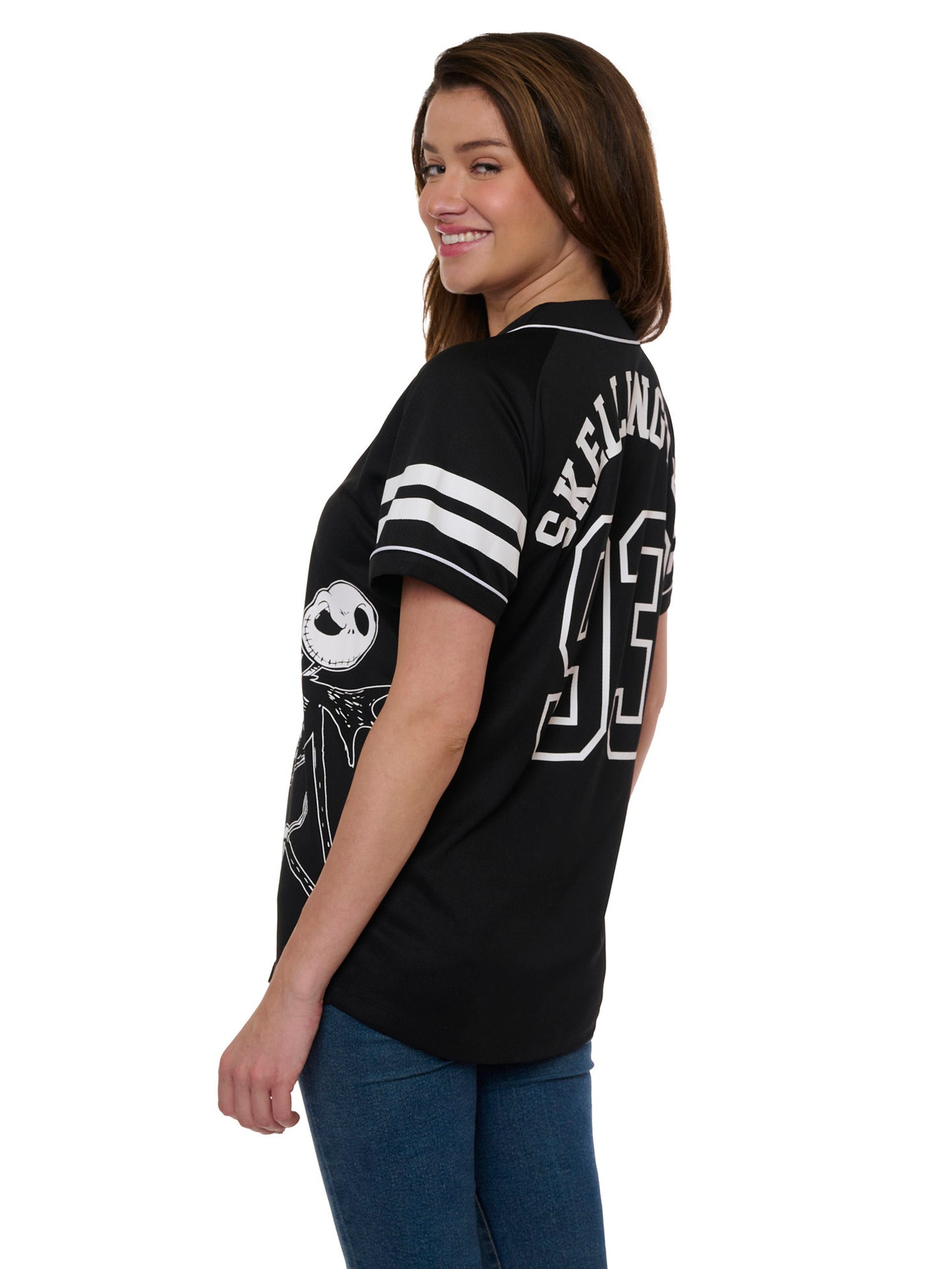 Women's Jack Skellington Baseball Jersey Shirt Nightmare Before Christmas Black