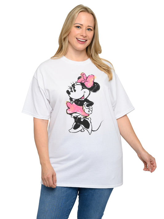 Women's Plus Size Minnie Mouse T-Shirt Sketch Art Disney White Tee