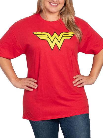 Women's Plus Wonder Woman T-Shirt Halloween Costume Tee Superhero Dress Up Red