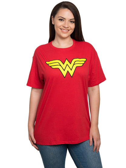 Women's Plus Wonder Woman T-Shirt Halloween Costume Tee Superhero Dress Up Red