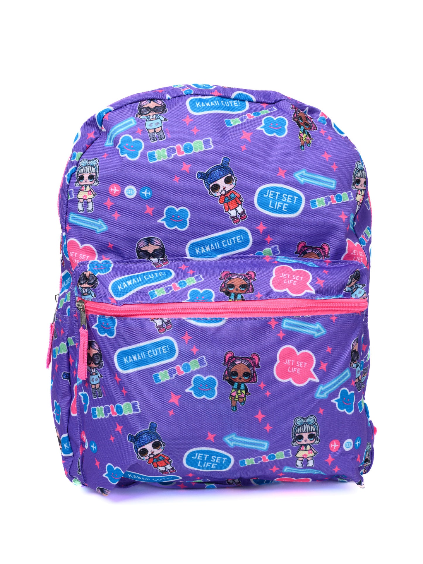 LOL School Backpack w/ Charm Bracelet 2-Piece Set LOL Surprise Girls Purple Pink