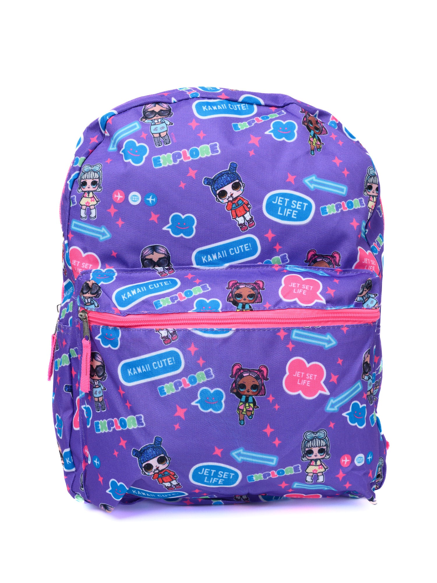 LOL School Backpack w/ Popper Fidget Keychain Set LOL Surprise Girls Purple