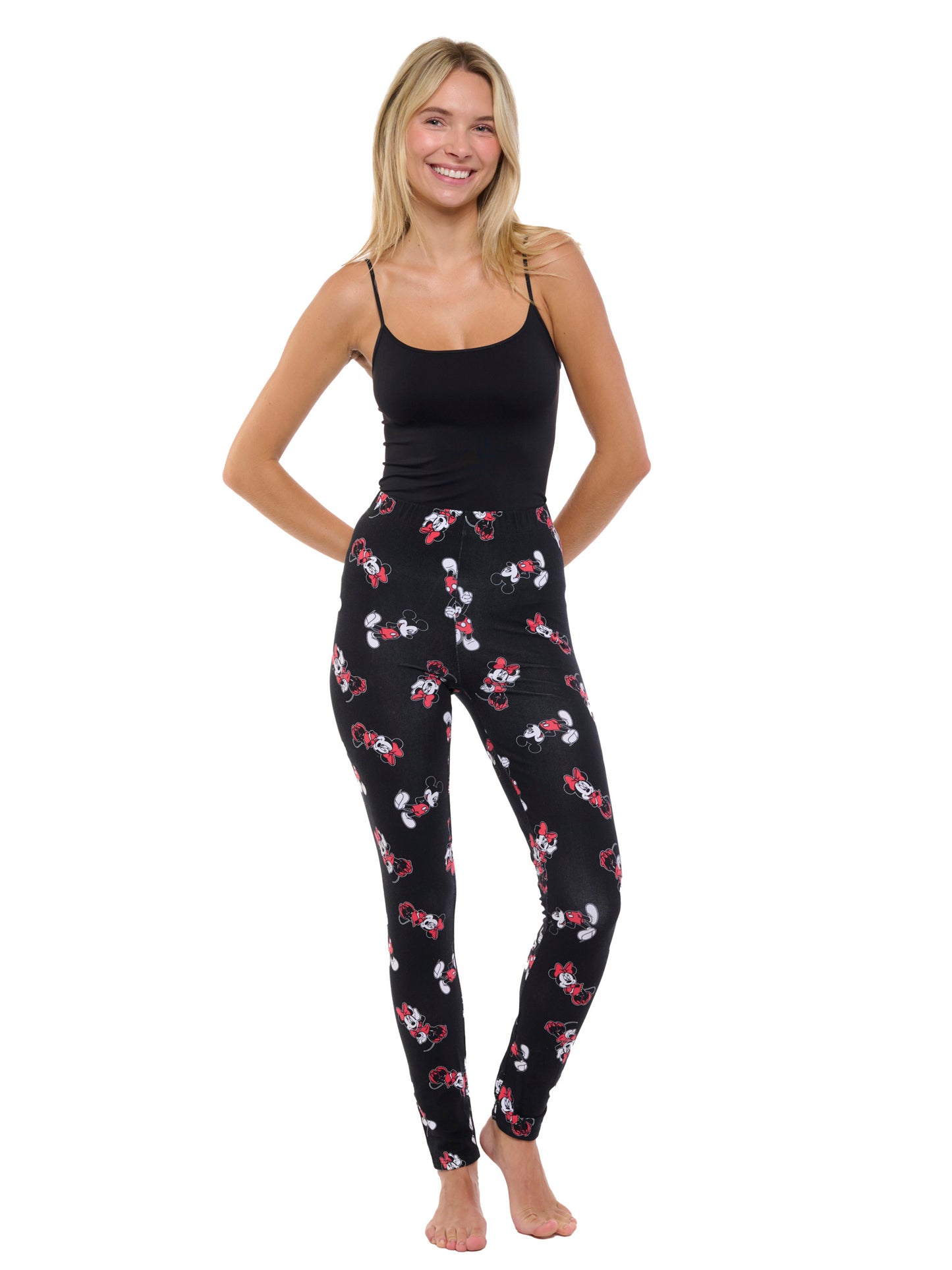 Disney Women's Mickey & Minnie Mouse Leggings All-Over Print Stretch Black