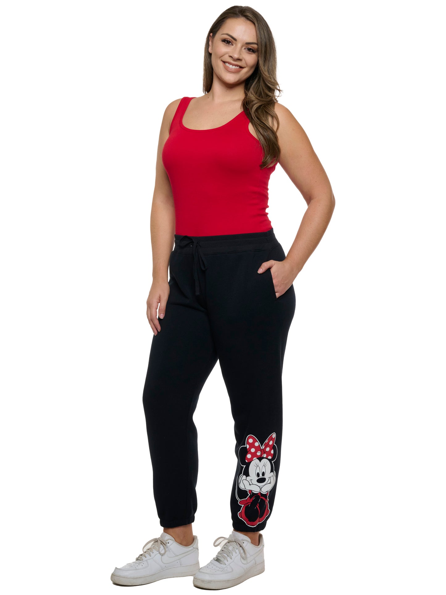 Women's Plus Size Disney Minnie Mouse Jogger Pants Pockets Fleece Black