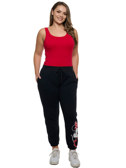 Women's Plus Size Disney Minnie Mouse Jogger Pants Pockets Fleece Black