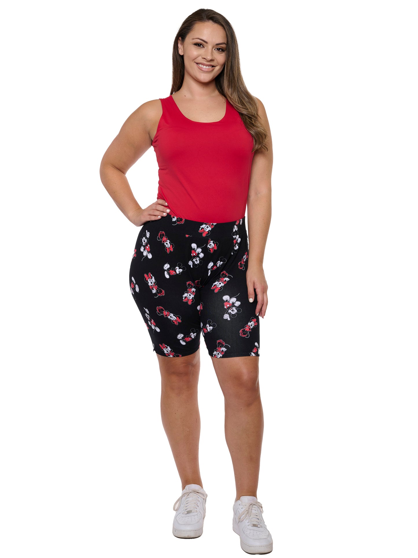 Women's Plus Size Disney Mickey Mouse Bike Shorts All-Over Print Black