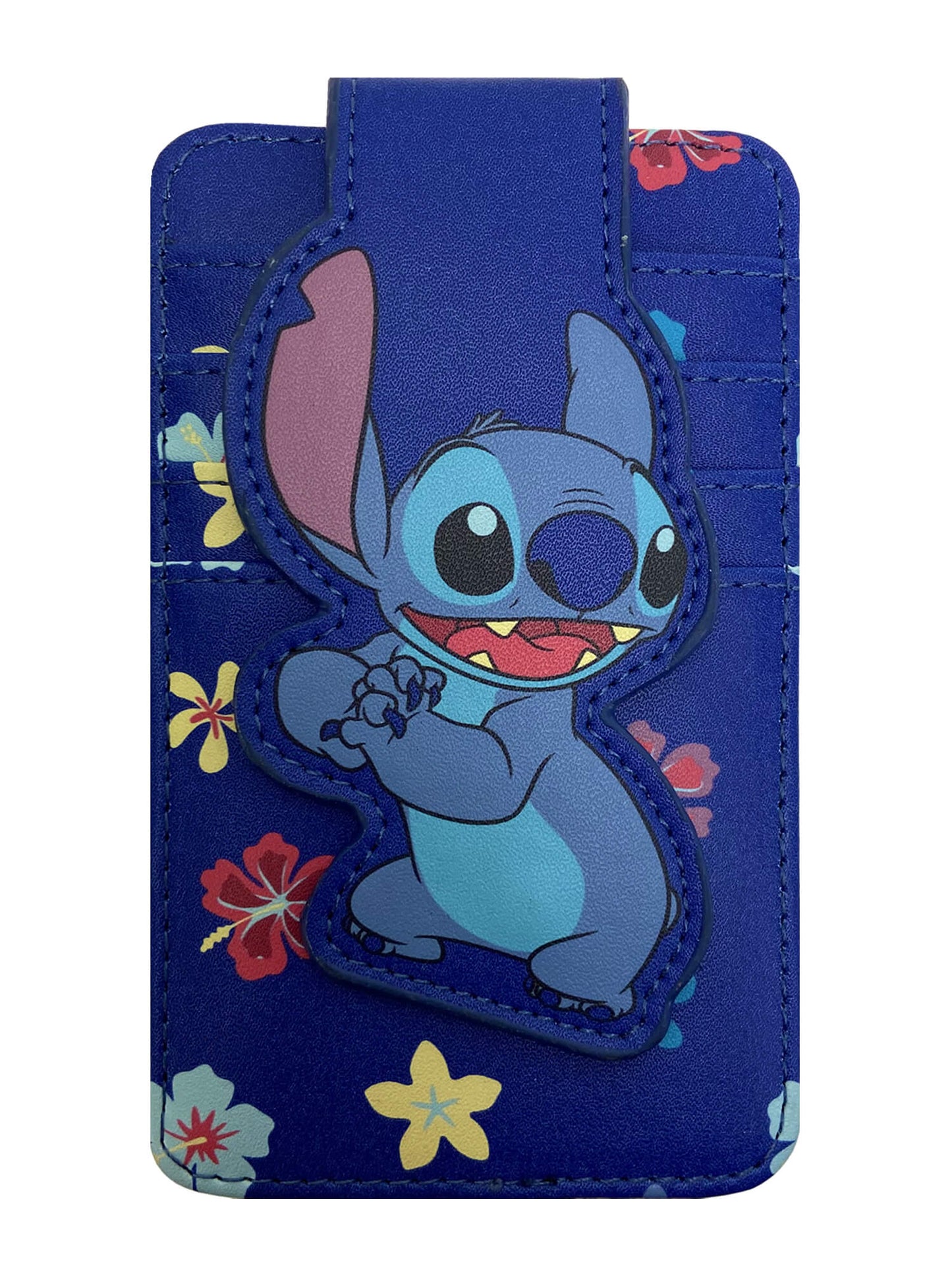 Womens Disney Stitch Card Holder Wallet Hawaiian Flowers Button Snap Closure