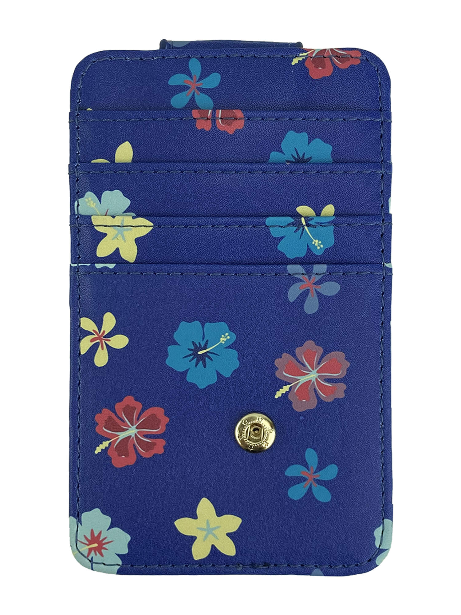 Womens Disney Stitch Card Holder Wallet Hawaiian Flowers Button Snap Closure