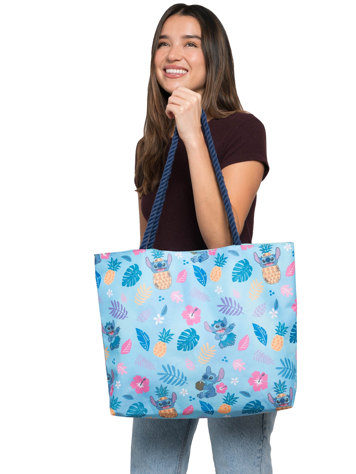 Disney Lilo and Stitch Tote Bag Beach Travel Rope Handle Hawaiian Print Women's