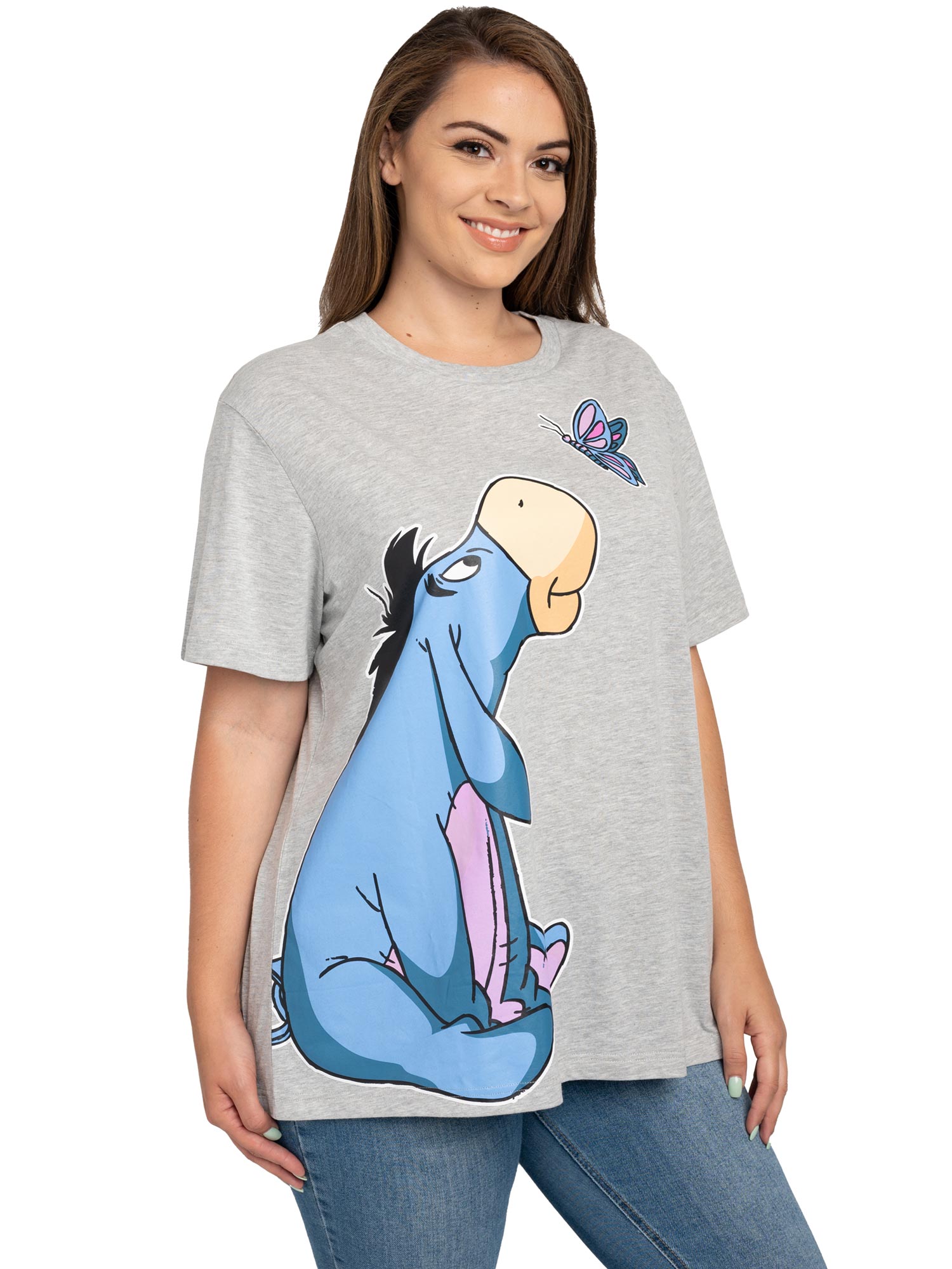 Women's Plus Size Disney Eeyore Butterfly Short Sleeve T-Shirt Heather Gray