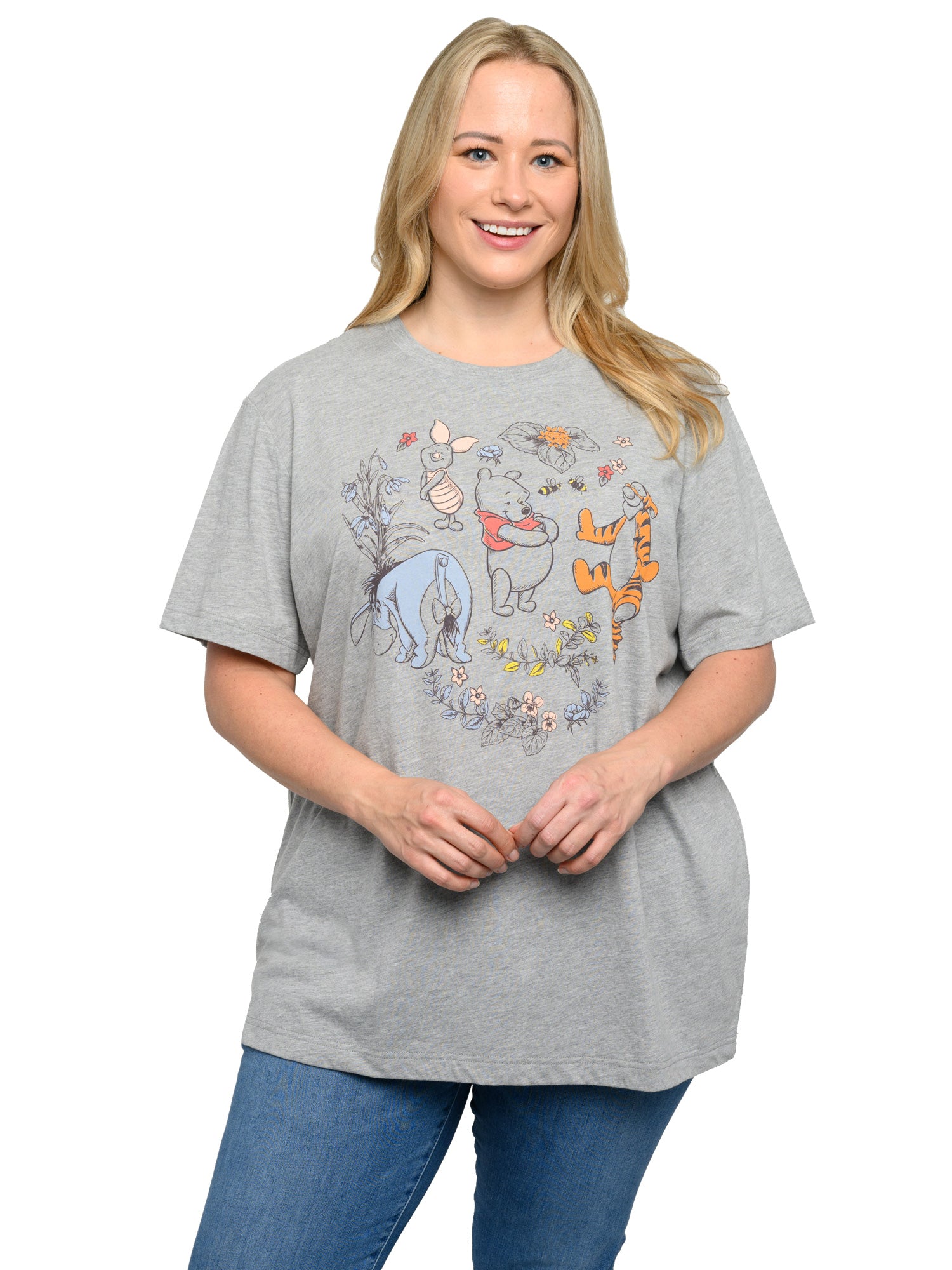 Women's Plus Size Winnie The Pooh T-Shirt Botanical Eeyore Tigger Heather Gray