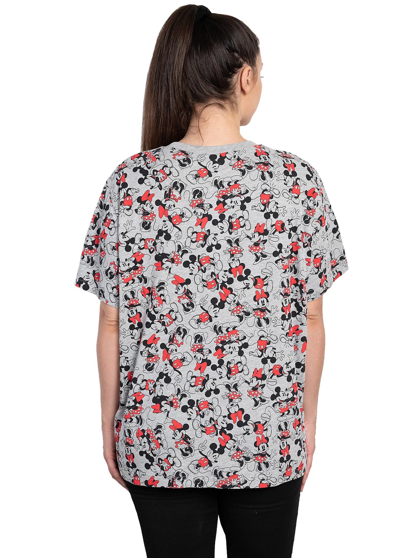 Disney Womens Plus Size Mickey and Minnie Mouse All-Over Print T-Shirt Gray